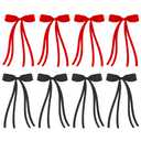4 x Hair Clips for Women Girls Cute Hair Pins with Bows Hair Ribbons for Long Tail Butterfly Barrettes Bowknot Cute Hair Accessories Black Red, 8 Pack