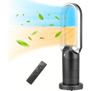 OceanLoong 1500W Bladeless Tower Fan & Space Heater Combo for Home with Remote Control Timer Oscillation Tip-Over Switch and Adjustable Thermostat, 29 AB01H (Black)