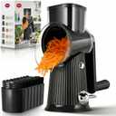 Rotary Cheese Grater with Handle - Vegetable Shredder with 5 Blades & Strong Suction Base, Round Slicer & Food Chopper for Kitchen (Black)