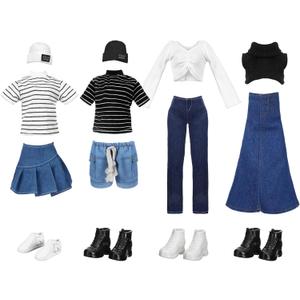 Geyoga 14 Pcs Spring Doll Clothes and Accessories for 11.5 Inch Doll Accessories Doll Denim Cotton Doll Cloth Doll Pants Shoes Casual Wear Clothes Outfits