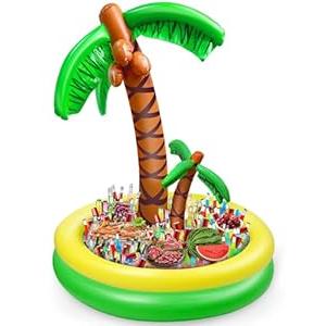 TURNMEON Palm Tree Cooler with 2 Trunks, 170+ Cans Super Large Capacity & Quick-Drain Inflatable Bar for Tropical Luau Decor/ Beach/ Pool Party Decoration Supplies