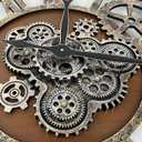 The B-Style Large Real Moving Gears Wall Clock 30 inch Rustic Retro Industrial Farmhouse Wood Clock Oversized Decorative Vintage Wall Clocks for Living Room (Drak Brown and Bronze)
