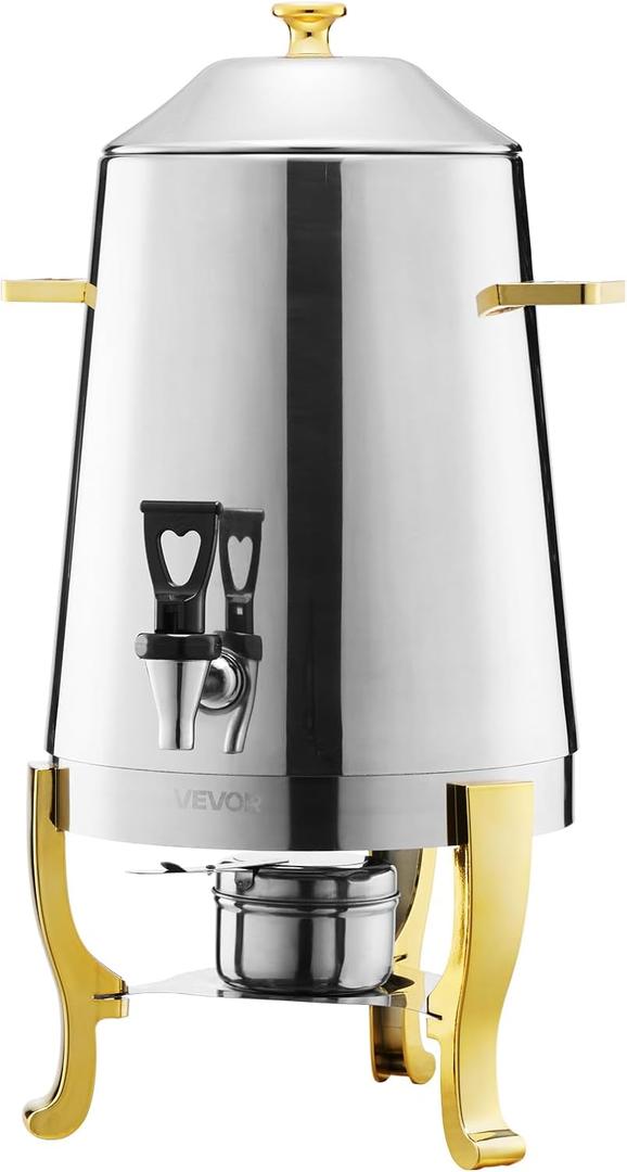 VEVOR Stainless Steel Beverage Dispenser, 3.4 Gallon Drink Dispenser with Alcohol Burner, Hot & Cold Drink Dispensers with Spigot for Coffee Tea Hot Water, Ideal for Restaurants, Hotels, Parties