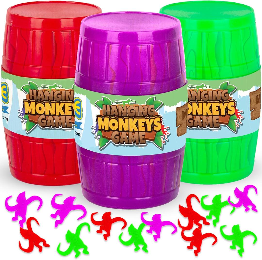 Gamie Hanging Monkeys Game - 3 Barrels with 30 Monkeys Each - Fun Games for Family Game Night - Indoor Games for Kids and Adults - Develops Fine Motor Skills - Retro Party Games for Ages 3 and Up