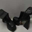 Uacllcau White Platform Boots for Women Ankle Booties Square Toe Chunky High Heel Boots Side Zipper Mid Calf Boots 7,5