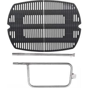 SafBbcue 7584 25" Cast Iron Cooking Grates & 65032 23.75" Grill Burner for Wber Q300 320 3000 3200 57060001 586002 Grills, Baby Q Grill Grids & Grates and Grill Burner Tube Kit for Weber 7646 & 65032