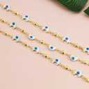 PAMIR TONG Handmade Turkish Evil Eye Beaded Link Chain with Golden Plated Brass Findings for Bracelet Necklace Glass Mask Decoration Shoes Clothes Jewelry Making (CC49)