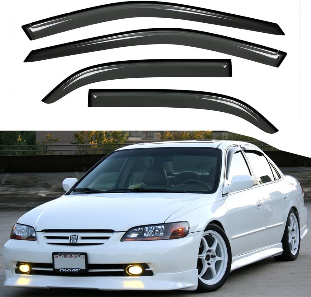 94959 Original Side Window Visor Deflector Rain Guard,Outside Mount Tape-on Shatterproof Dark Smoke,4pc Window Shades fit for 1998-2002 Honda Accord 4-Door Sedan
