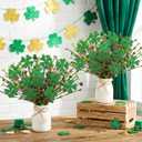 Nitial 2 Pcs St. Patricks Day Decorations St. Patrick's Shamrock Picks Vase Artificial Clover Branches Berry Stems Decoration for Table Centerpiece Floral Arrangements Party Irish Vase Decor