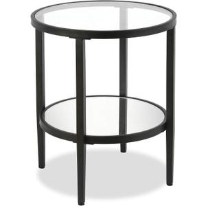 Henn&Hart 20" Wide Round Side Table with Mirror Shelf in Blackened Bronze, Table for Living Room, Bedroom (Round, Blackened Bronze/Mirror)