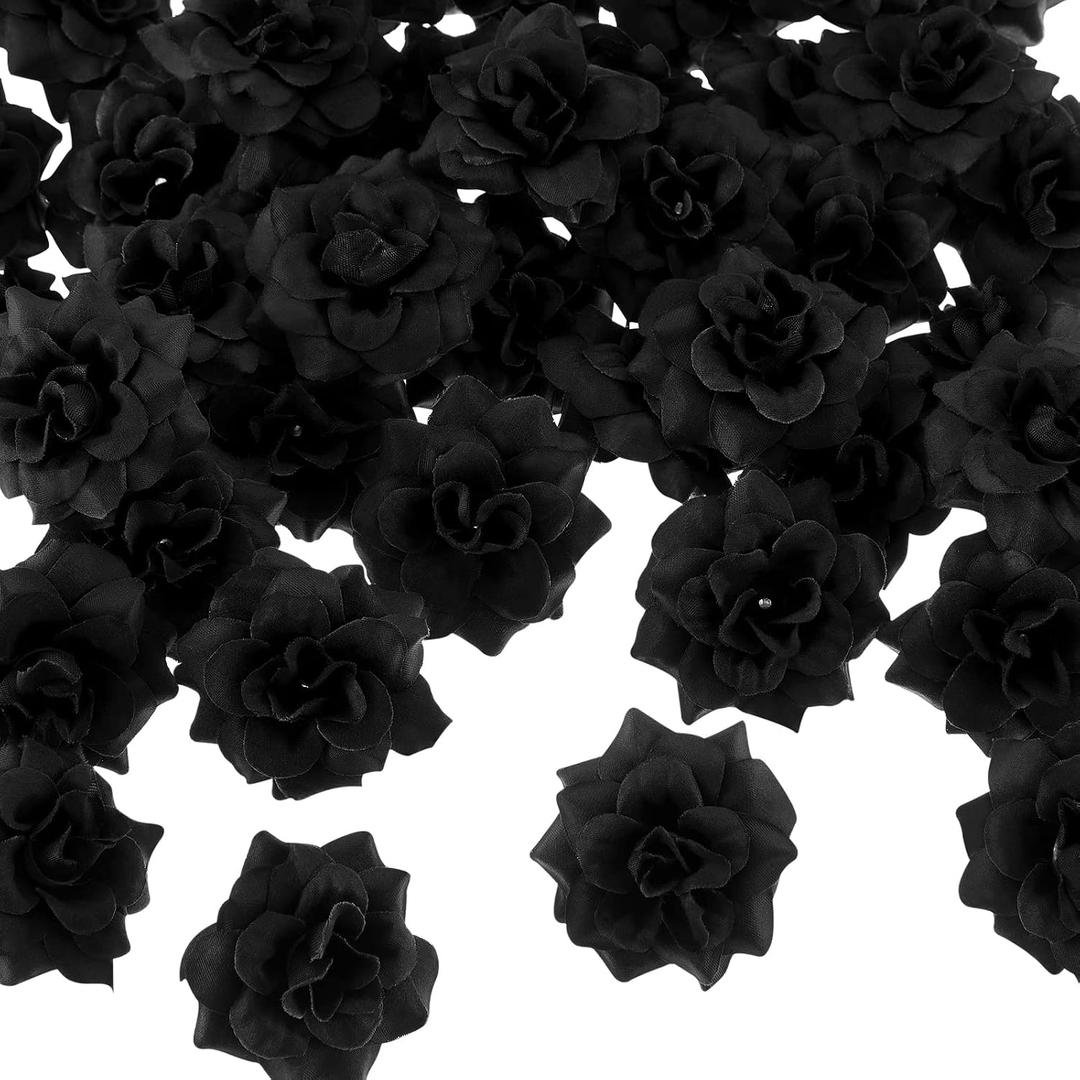 Syhood 100 Pieces Black Artificial Roses Head Bulk,1.77" Small Silk Fake Rose Buds DIY for Decoration, Crafts, Wedding Centerpieces Bridal Shower Party Home Decor