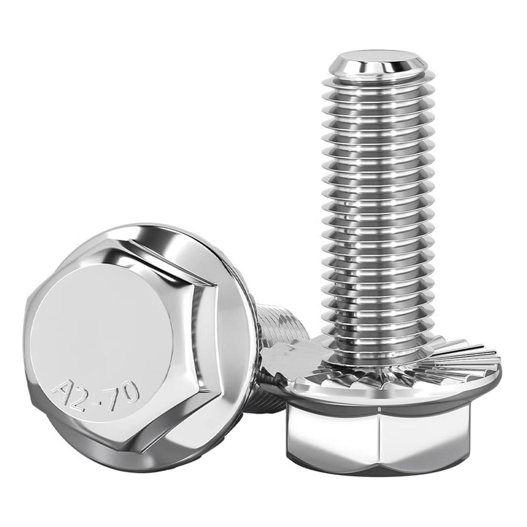 cSeao M12-1.75 x 30mm Flanged Hex Head Bolts Flange Hexagon Screws, Stainless Steel 18-8 (304), Plain Finish, 6 PCS