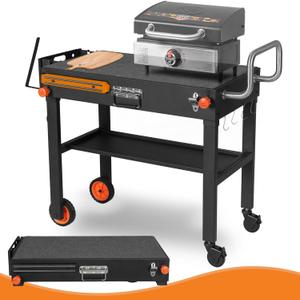Portable Universal Grill Table Stand, Dining Cart, Sturdy Camping Folding Table, Blackstone Stand with Caddy: Outdoor Table for Ninja Grill, Pizza Oven, Black