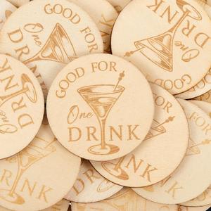 Marsui 100 Pcs Wooden Drink Tokens Bulk for Wedding Personalised Drink Tickets Poker Chips for Guest Wedding Favors Beverage Birthday Tasting Party Bar Table Decoration Supplies(Cocktail Cup Pattern)