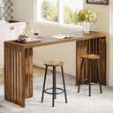Tribesigns 63-Inch Bar Table with Louvered Base, Dark Brown
