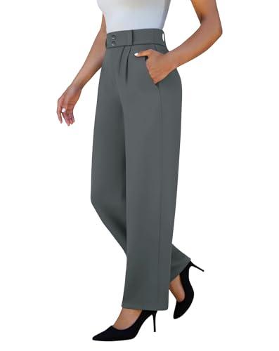 keriffe Womens Stretchy Dress Pants 2 Pockets High Waist Pull On Office Slacks Casual Business Work Wide Leg Pants Trousers Dark Grey, Size XXL