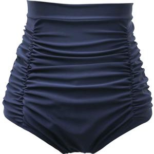 COCOPEAR Women's Ruched High Waisted Bikini Bottom Retro Vintage Swim Short Tankinis (Medium, Navy)