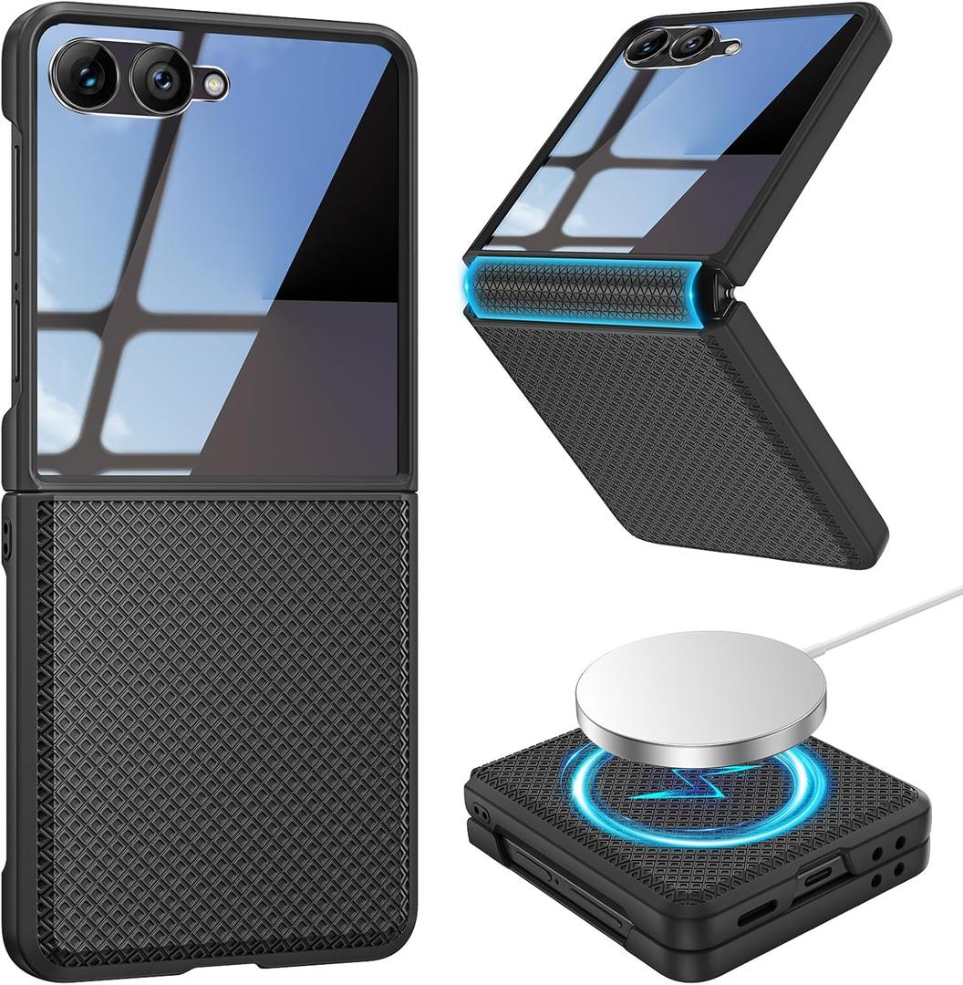 Goton Magnetic for Z Flip 7 Case [Hinge Protection][Screen Protector][Compatible with MagSafe] Anti-Scratches Shockproof Hard PC Anti-Slip Texture Phone Cover for Samsung Galaxy Z Flip 7 Black