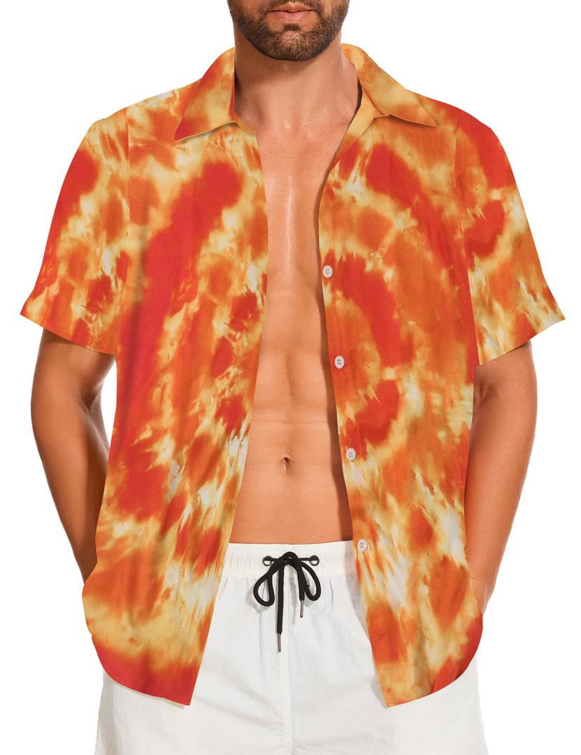 Demoking Mens Summer Shirts Vintage 70s 80s Hippie Hip Pop Hawaiian Casual Shirt Button Down Orange Tie Dye M (Orange, M)