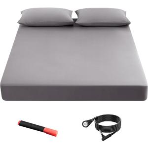 Grounding Fitted Sheets 90% Organic Cotton+10% Pure Silver Fiber, Grounded Sheets with Grounding Cord, Bed Grounding Kit for Healthy Sleep Therapy (Gray, Twin(39 x 80 x 15in))