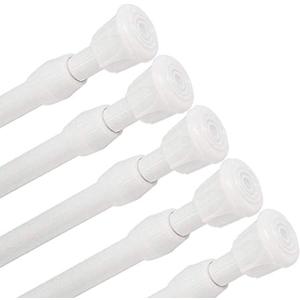 Goodtou 5 Pack Spring Tension Rods for Windows 28 to 48 Inch Adjustable White Tension Curtain Rods No Drilling Small Spring Loaded Curtain Rods for Closet Cupboard Bar (5Pcs 28"to 48" White)
