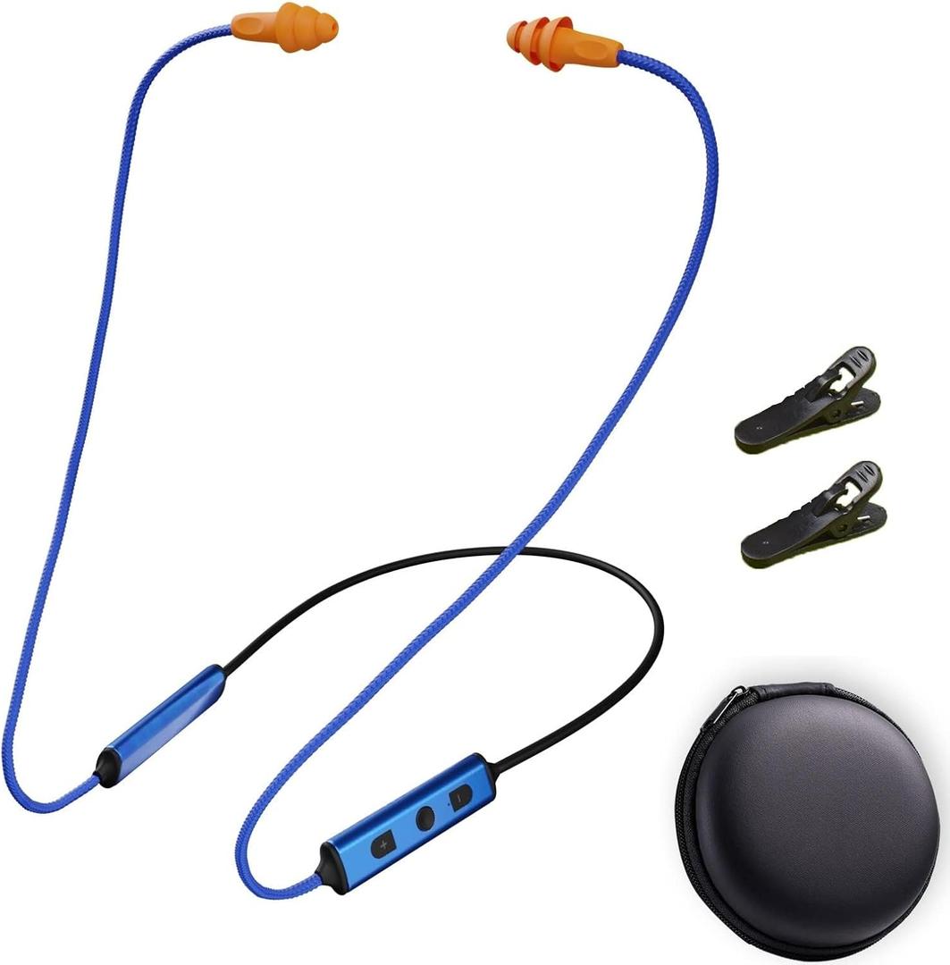 Ear Plugs Bluetooth Headphones for Work, Neckband Wireless Earbuds, Noise Reduction in-Ear Earphones with Mic and Controls, Waterproof Earbuds with 20 Hours Battery, for Industrial Safety, Blue