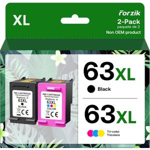 Forzik Remanufactured 63XL Ink Cartridge Replacement for HP OfficeJet 3830 4650 4652 5255 Envy 4520 5540 DeskJet 1110 2130, Black, Tri-Color, 2-Pack
