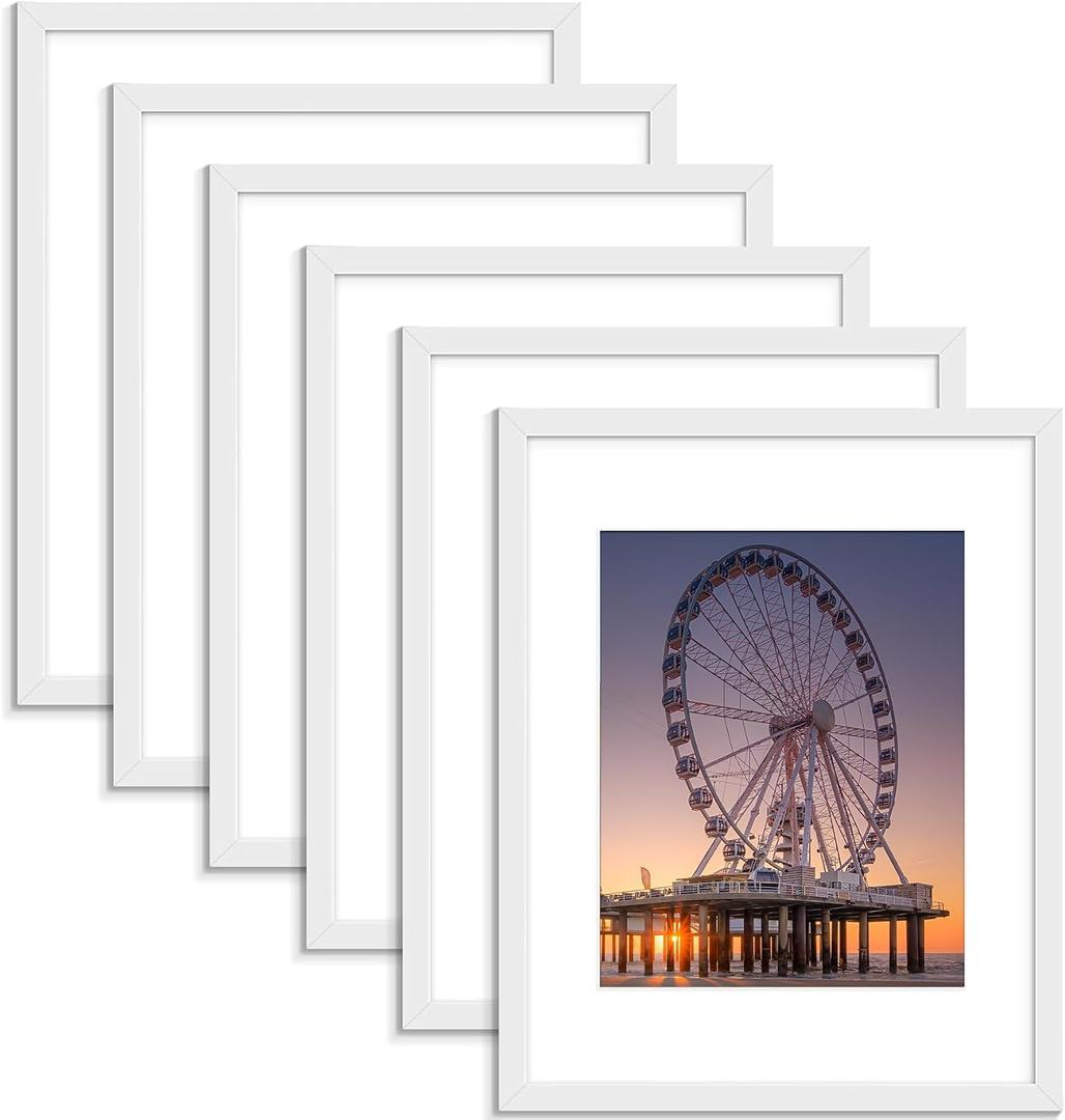 BESCRCL 11x14 Picture Frame White Set of 6, Display Pictures 8x10 with Mat or 11x14 without Mat, Photo Frames for Wall Mounting