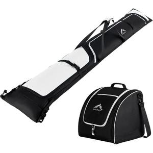 Ski Bag and Boot Bag Combo, Padded Skis Bag for Air Travel, Safety Reinforce Ski Carrier Bag Fits for Skis Up to 200 CM and Boots Up To Size US13, Water- resistant Ski Travel Bag (Black & White)