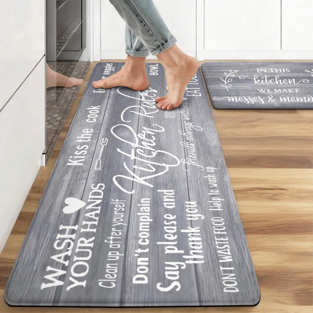 Farmhouse Kitchen Rug Sets of 2 Piece Cushioned Comfort Mat for Home & Office Non Slip Rugs and Mats Anti Fatigue Kitchen Mats for Kitchen Floor Comfort Standing Carpet Runner Rugs17.3 47"+17.3" 30"