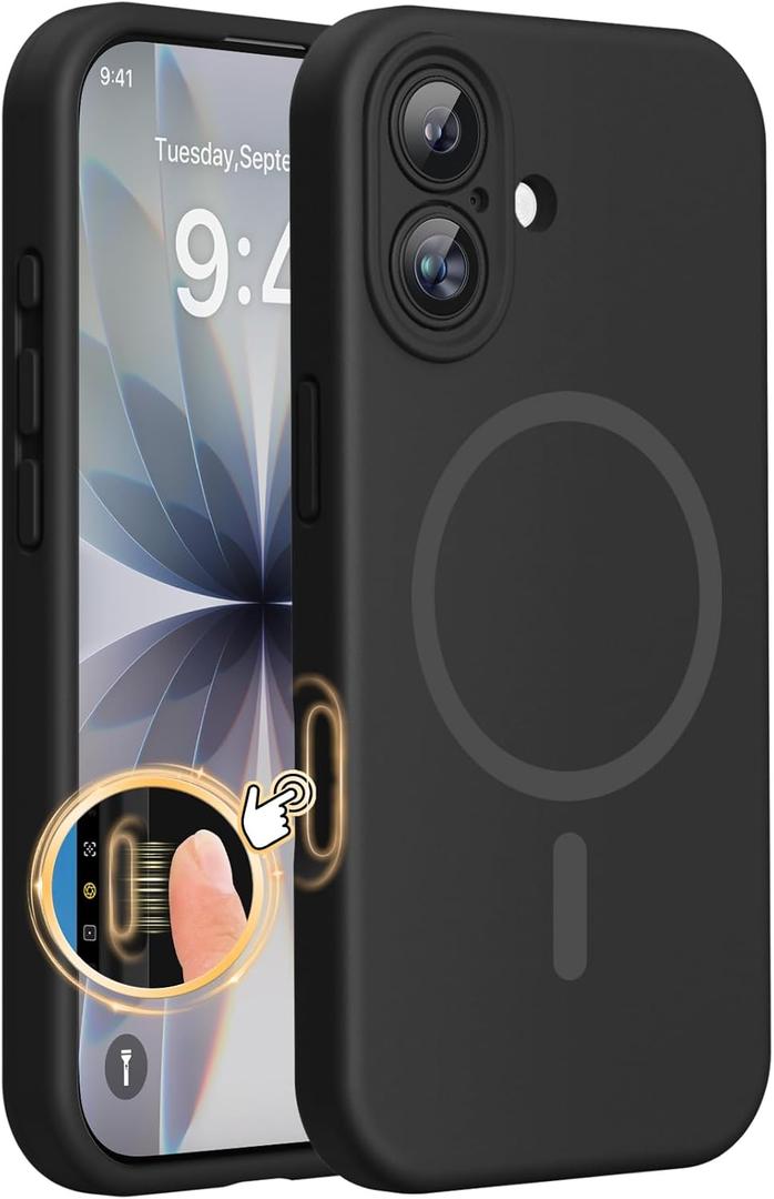 Miracase Magnetic for iPhone 17 Case, Compatible with MagSafe, Integrated Silicone Camera Control Cover, 3.0mm Thicken Shockproof Drop Protection Phone Case for 17,Black