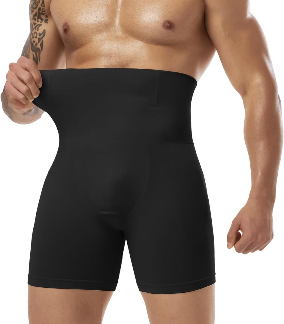 MISS MOLY Men Tummy Control Shorts High Waist Underwear Slimming Body Shaper Belly Girdle Boxer Briefs Stomach Shapewear (Black, XL)