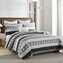 Homzard King Size Comforter - 100% Cotton, Black White Striped King Quilt Bedding Set,Black Grey Plaid Striped Bedding King,Farmhouse Lightweight Comforter for Bed,All Season