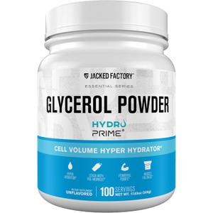 Jacked Factory Glycerol Pump Powder - Cell Volume Hyper Hydrator with HydroPrime Glycerol Powder to Enhance Pumps, Hydration, Muscle Fullness, Endurance, & Performance - 100 Servings, Unflavored 