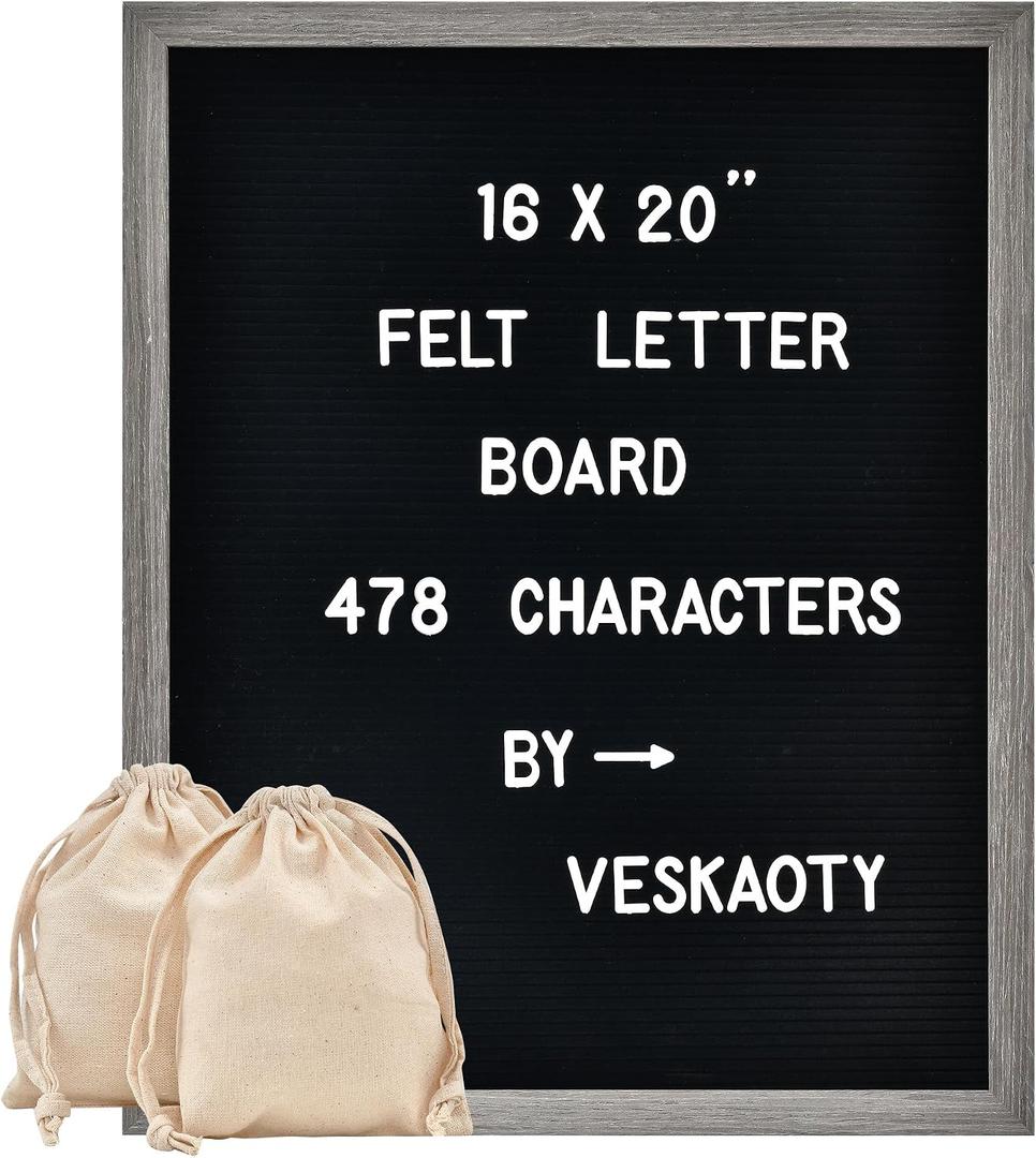 Felt Letter Board with 478 Letters, Numbers & Symbols - 16 x 20 inch Large Changeable Message Board with Wooden Frame Wall Mount Hook,2 Canvas Bags,Wood Stand (Black Board & Wood Frame)