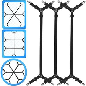Tuyeabc Bed Sheet Holder Straps, 3 PCS/ 12 Ways, Adjustable Crisscross Bed Sheet Clips, Elastic Bands Suspenders Keeping Fitted Bedsheet in Place for Twin Queen King Mattress, Bed Sheet Fasteners