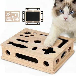 Cat Scratch Puzzle Enrichment Box, Smooth Solid Wood Cat Nail File Enrichment Box with Built-in Sandpaper, Cat Nail File Box Stress Free Alternative to Clippers & Grinders(No Bell Ball) (Large)