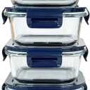 2 Cup Square Glass Food Containers set, Small Square Food Storage Containers With Airtight Lids, BPA free 16oz small Glass Meal Prep Bowls, Dishwasher, Microwave, Freezer Safe (Dark Blue)