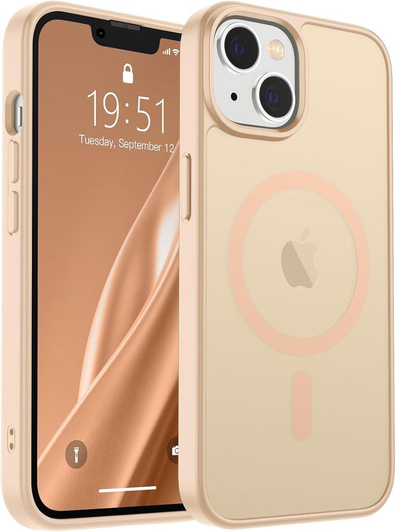 SUPFINE Magnetic for iPhone 14 Case & iPhone 13 Case (Compatible with MagSafe)(Military Grade Drop Protection) Slim Translucent Matte Shockproof Phone Cover,Sand Pink
