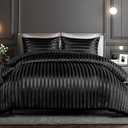 Whale Flotilla 3-Piece Reversible Silky Soft King Size Comforter Set, Luxury Stripe Satin Oversized Comforter Bedding Set with 2 Satin Pillowcases, Lightweight Duvet for All Seasons, Black