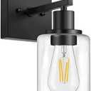 Wall Sconce, Matte Black Bathroom Light Fixture, Farmhouse Wall Light, Vanity Light with Clear Glass Shade for Bedroom Living Room Mirror Hallway Kitchen E26 Base (No Bulbs)