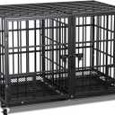 42" Metal Dog Crate for Large Dogs,Heavy Duty Dog Cage Kennel Indoor with Divider Panel, Lockable Wheels, Indestructible Drop Cages for Dogs with Removable Tray, Escape Proof Locks