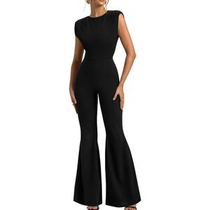 XXTAXN Womens Sexy Sleeveless Crew Neck Cocktail Curvy Dressy Wide Leg Jumpsuit (Black) XL