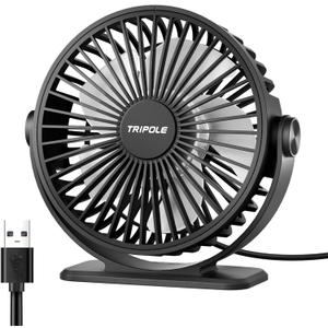 TriPole Desk Fan USB Powered Small Portable Fan, 3 Speeds Adjustable Strong Breeze Mini Personal Fans, 360 Rotation Quiet Plug In USB Fans for Desktop Bedroom Office Table Travel, Black, 4.9ft Cable
