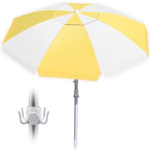 8FT Beach Umbrellas for Sand,Portable Outdoor Windproof Sun Umbrella with Push Button Tilt and Air Vent,UPF 50+ PU Coating for Patio Garden Pool Backyard
