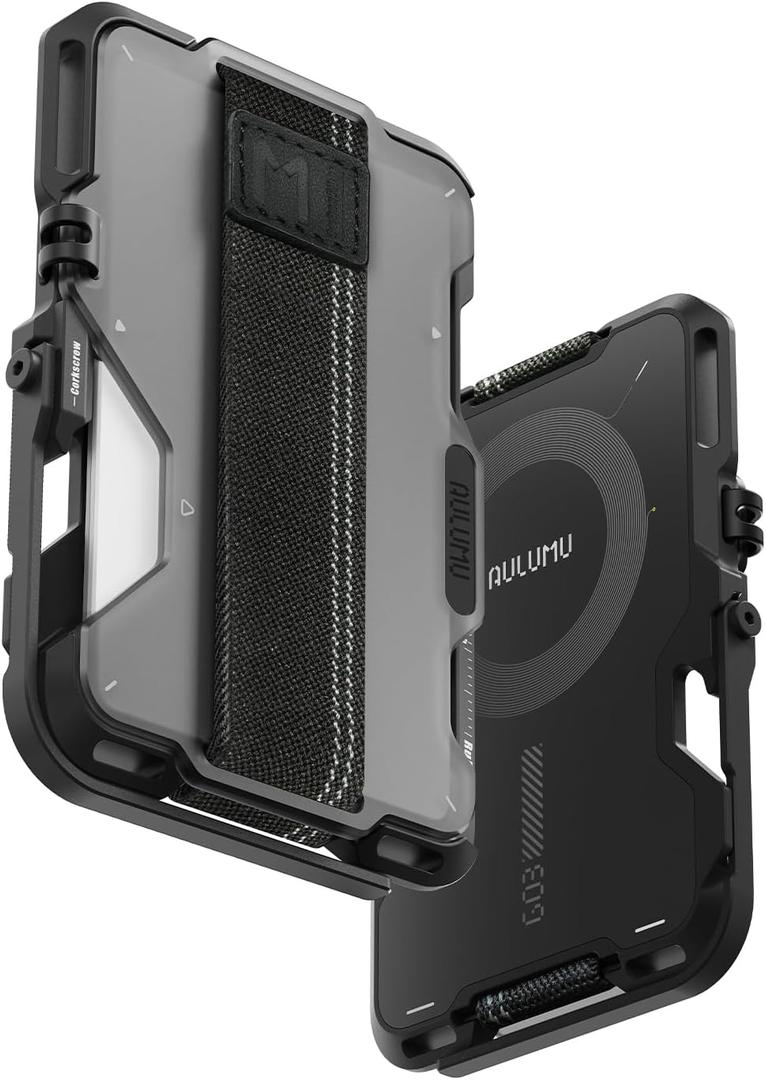 Aulumu G03 Transparently Magnetic Wallet Card Holder | Magnetic Wallet Compatible with MagSafe | Multi Function - Mobile Phone Stand/Grip | Bottle Opener | RFID Shielding Card - Translucent Grey