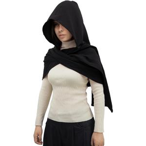 Women Men Fashion Shawl Scarf Cape | Multifunctional Hooded Cowl | Medieval Linen Cotton Cowl Hood |Vintage Goth Costume (Black, One Size)