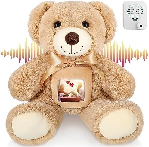 Libima 12 Inch Remembrance Bear Plush Stuffed Animal with Voice Recorder Soft Plush Animal Toy with a Picture Frame Bear Hugs Memorial Gift for Baby Shower Birthday Party Wedding Decorations