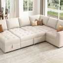 HONBAY Sectional Sleeper Sofa Couch with Pull Out Bed, Convertible L Shaped Couch with Storage, Sleeper Sectional Sofa Bed for Living Room, Beige