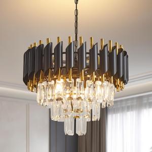 Modern Crystal Chandeliers 3-Tier Crystal Round Hanging Pendant 5 Lights Fixture 15 Inch for Dining Room Bedroom Living Room Farmhouse, Clear